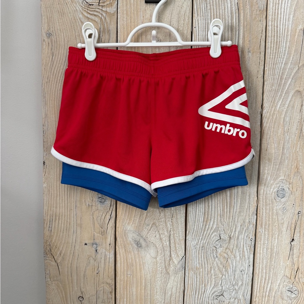 Umbro Girl’s Athletic Shorts in Red and Blue